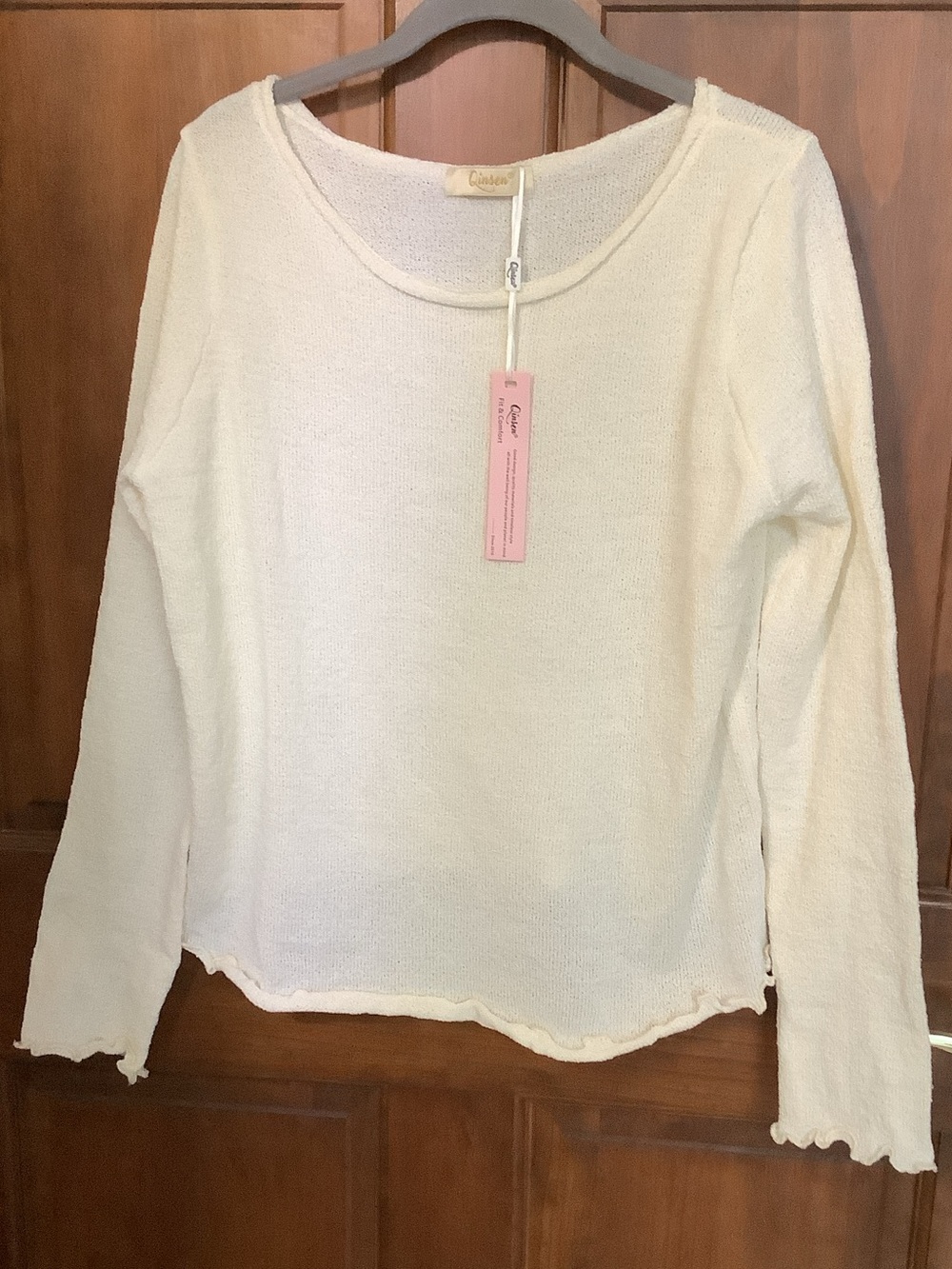Caslon Cream Lightweight Scalloped Hem Long Sleeve Top